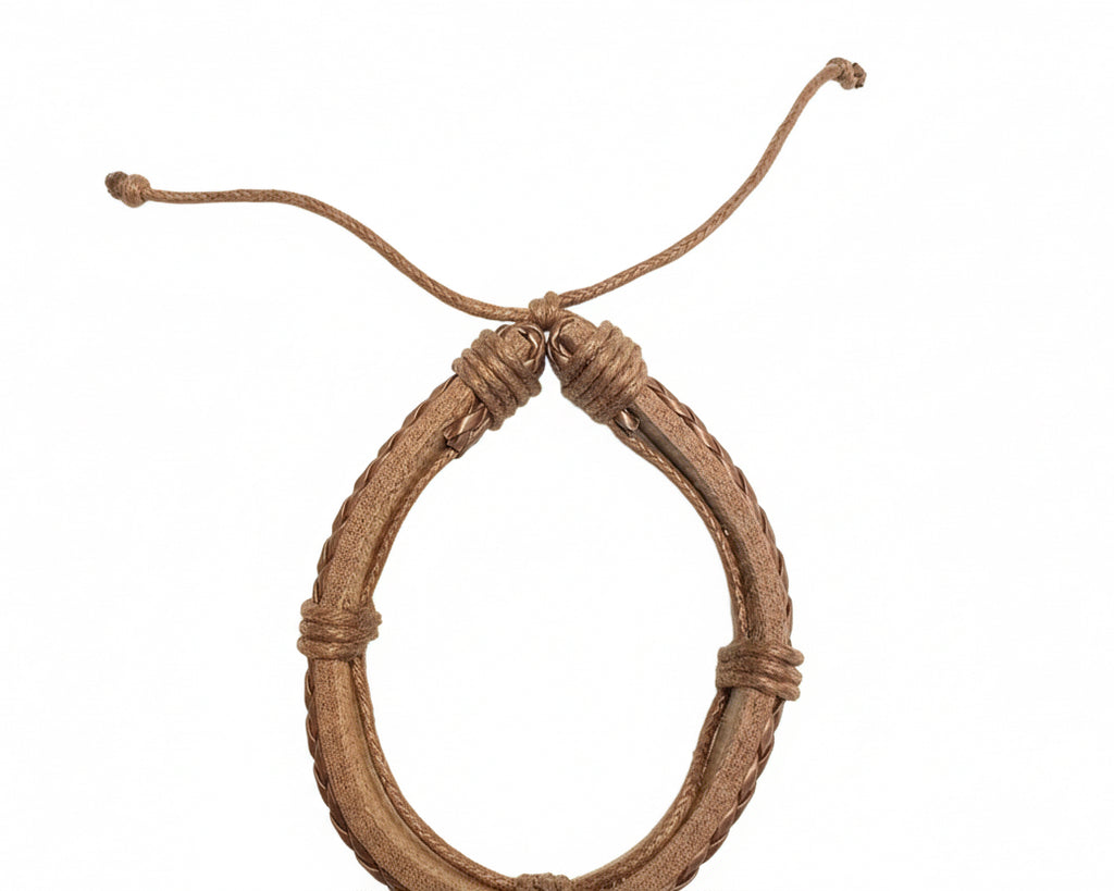 86 - Upcycled Gold Round Pendant with Clear Rhinestones on a Brown Faux Leather Bracelet