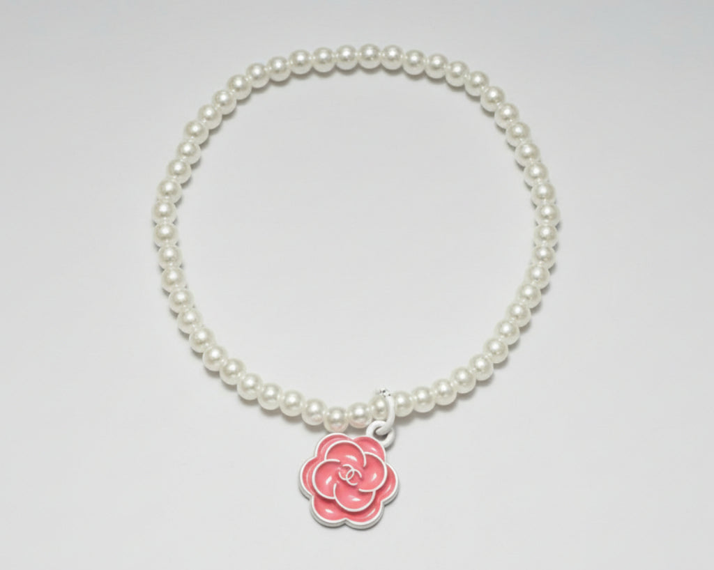 51- Upcycled Pink Flower Pendant Bracelet