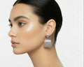 420- Upcycled Silver Square Earrings with Pink Rhinestones