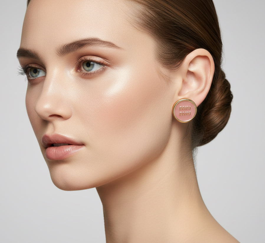471 - Upcycled Gold Stud Earrings with Pink Accents
