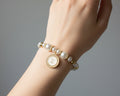 71 - Upcycled Pearl Round Pendant Bracelet with Gold Accents