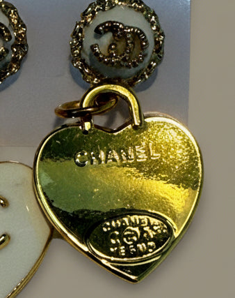 485 - Upcycled Gold White Heart Pendant Earrings