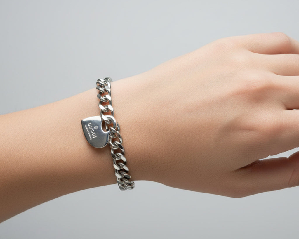 64 - Upcycled Silver Heart Pendant Bracelet