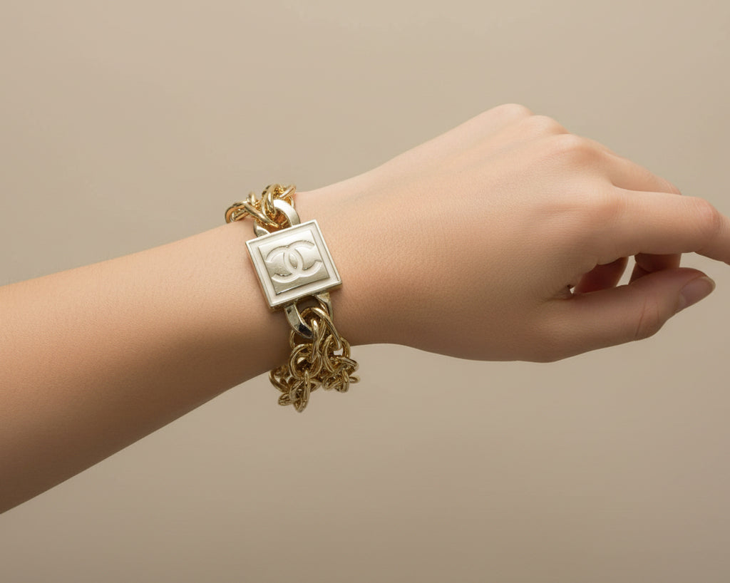 53- Upcycled Gold Double Chain Pendant Bracelet