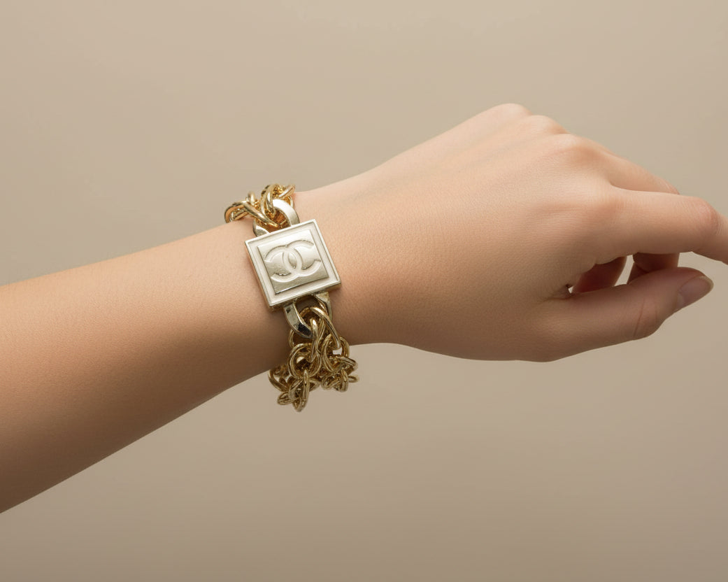 53- Upcycled Gold Double Chain Pendant Bracelet