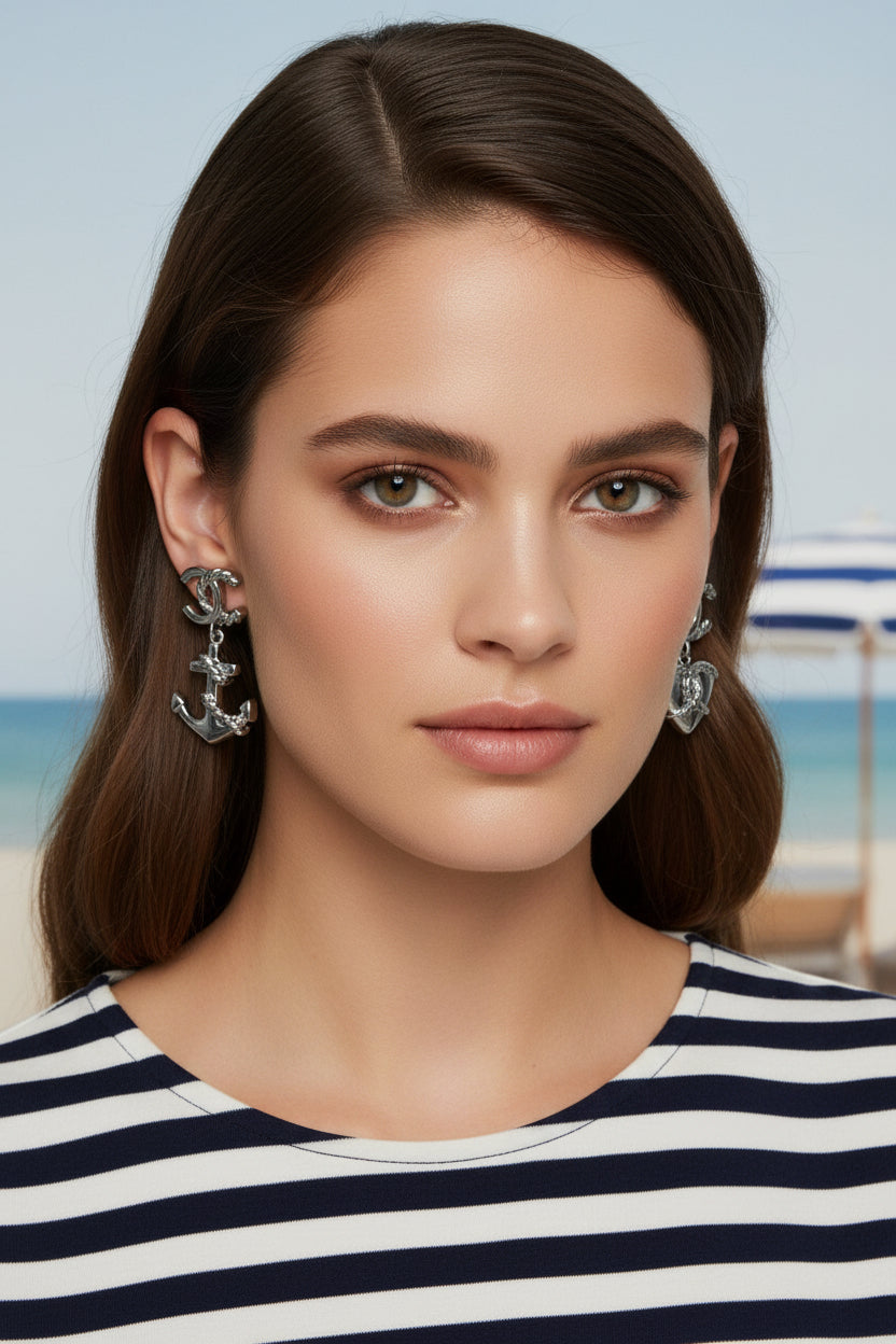437 - Upcycled Silver Nautical Anchor/Heart Earrings
