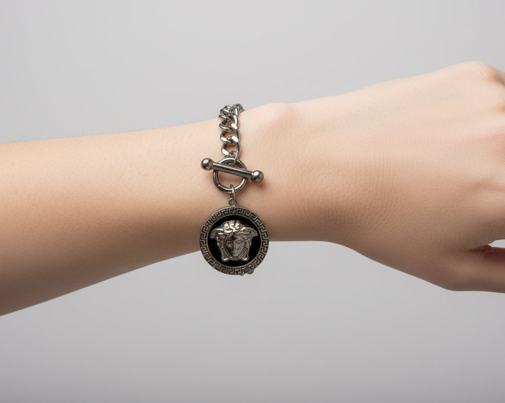 76 - Upcycled Silver Medusa Pendant Bracelet