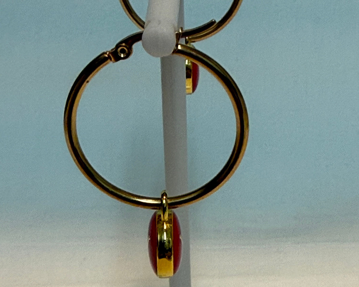 439 - Upcycled Gold Red Mini Skittles Hoop Earrings