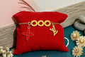 7- Upcycled Red and Gold Flower Pendant with Gold Charm Bracelet