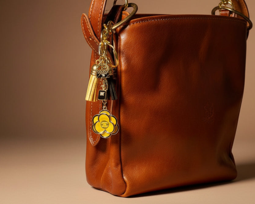 710- Upcycled Yellow Flower Pendant Bag Charm
