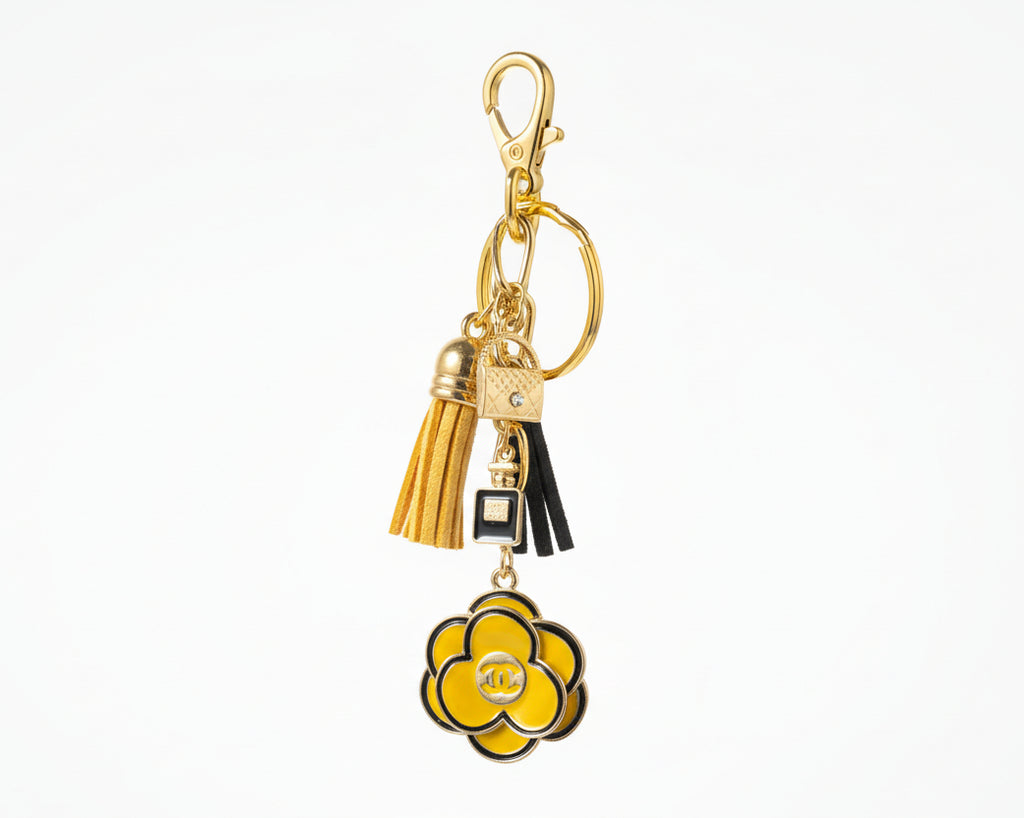 710- Upcycled Yellow Flower Pendant Bag Charm