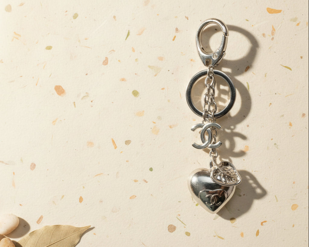 714- Upcycled Silver Heart Pendant Bag Charm