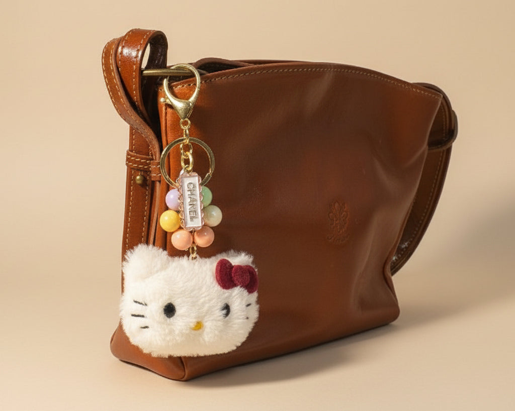 717- Upcycled White and Pink Pendant Bag Charm