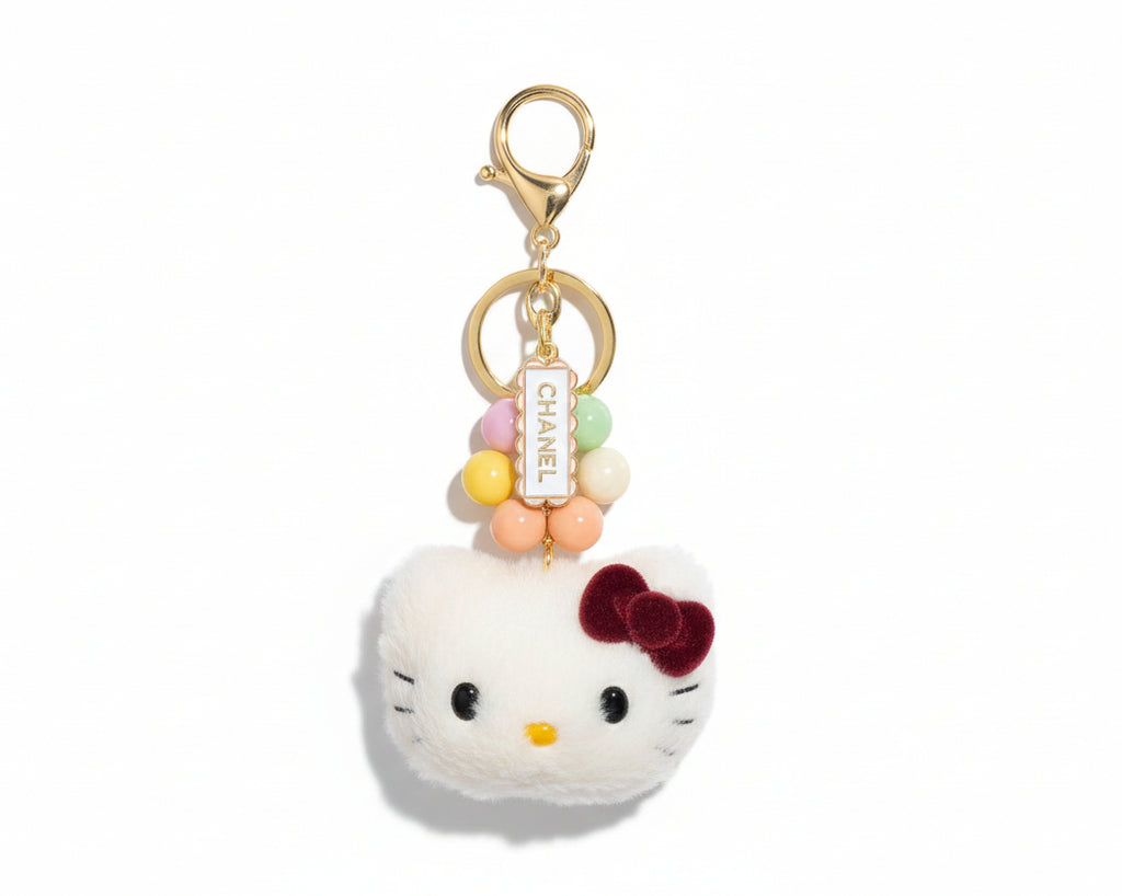 717- Upcycled White and Pink Pendant Bag Charm