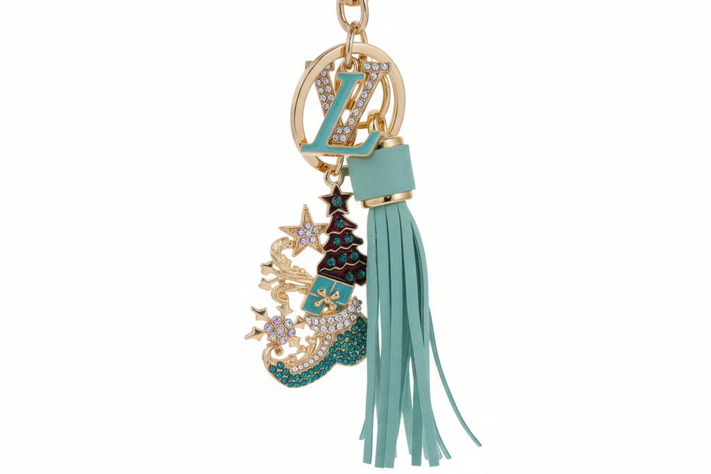 721- Upcycled Teal Pendant Christmas Bag Charm