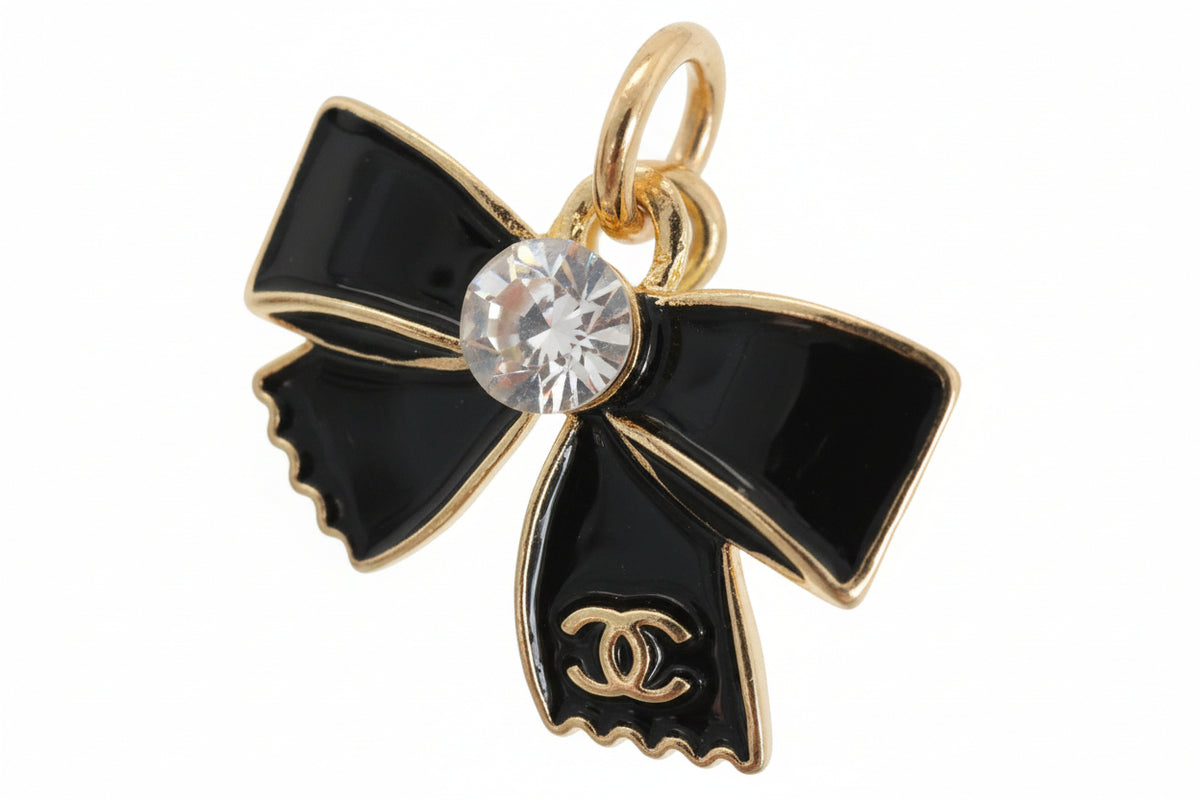 728-  Black Bow Charm with Pink Christmas Tree Bag Charm