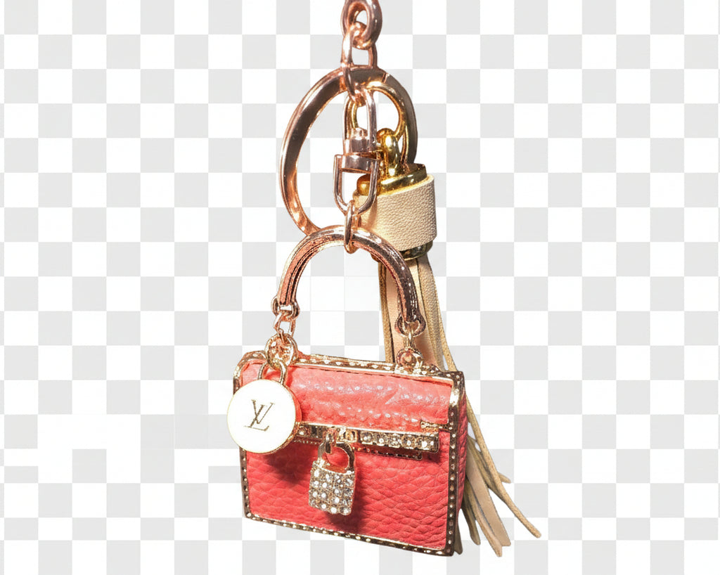 735- Upcycled White Skittle with Pink Purse Bag Charm