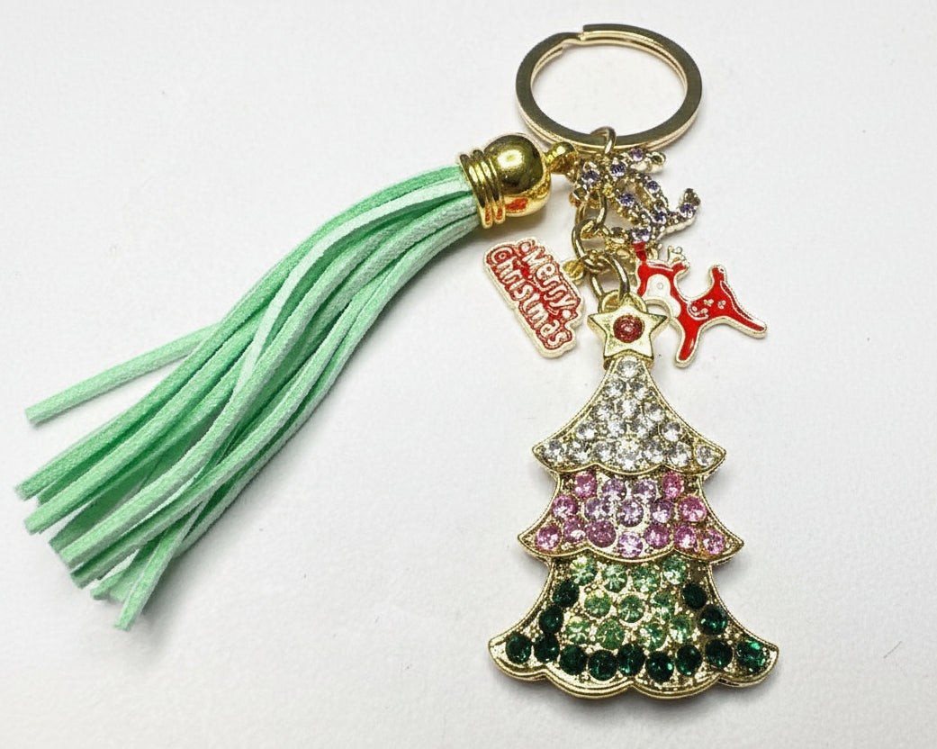 739- Upcycled Gold Pendant with Purple Rhinestones Christmas Bag Charm