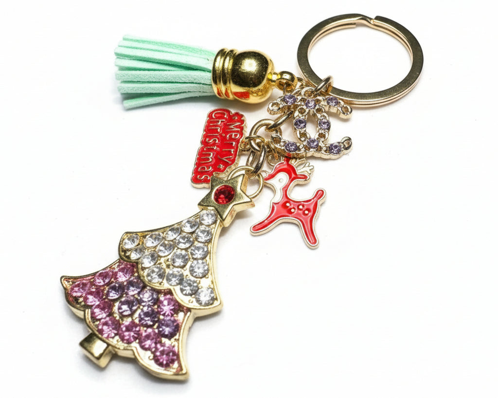 739- Upcycled Gold Pendant with Purple Rhinestones Christmas Bag Charm