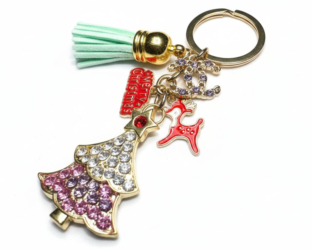 739- Upcycled Gold Pendant with Purple Rhinestones Christmas Bag Charm