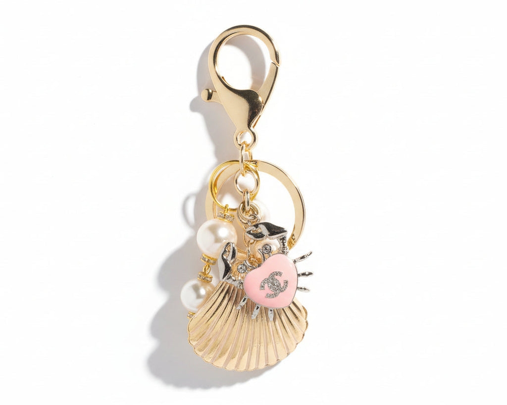 742- Upcycled Pink Crab Pendant Bag Charm