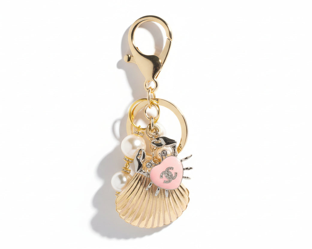 742- Upcycled Pink Crab Pendant Bag Charm
