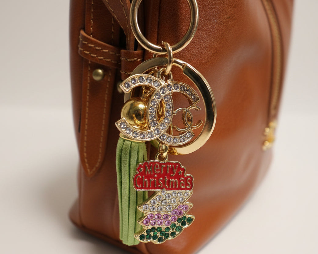 743- Upcycled Red Pendant Christmas Bag Charm