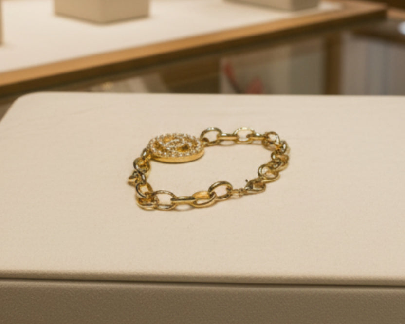 80 - Upcycled Gold Pendant Bracelet with Pearl Accents