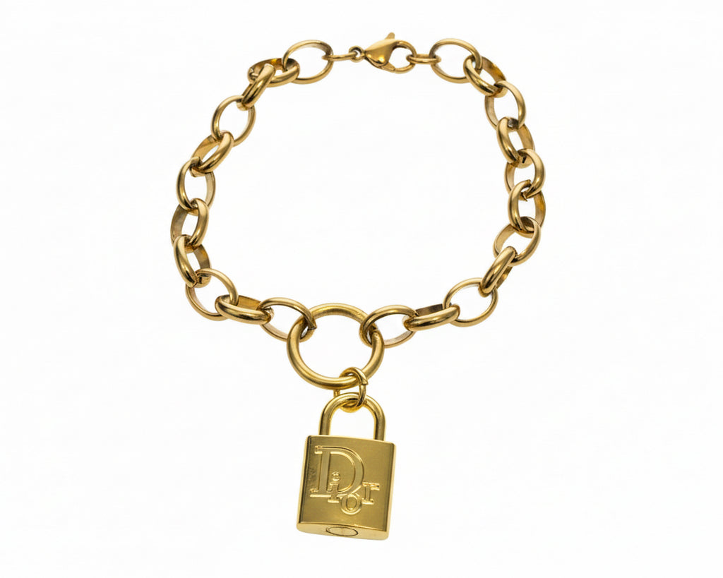 69 - Upcycled Gold Lock Pendant Bracelet