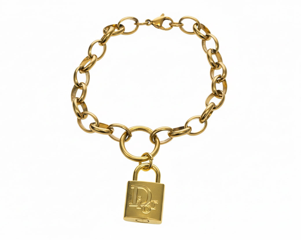 69 - Upcycled Gold Lock Pendant Bracelet