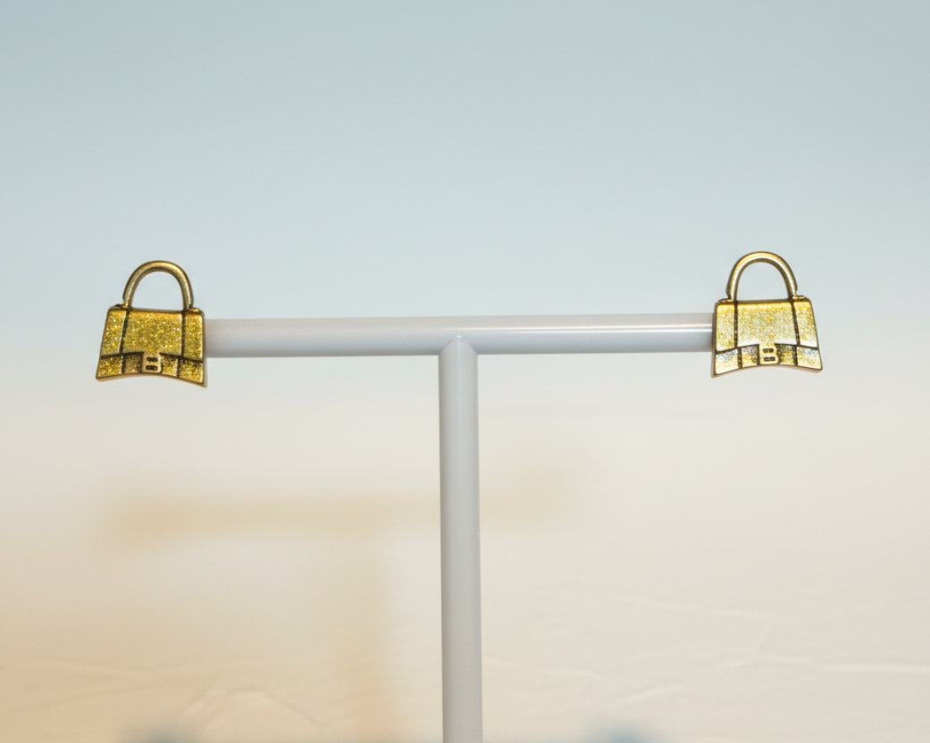 425 - Upcycled Gold Purse Stud Earrings