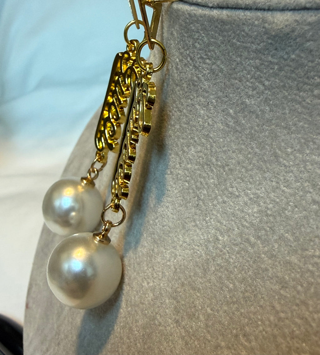 464 -Upcycled Gold Dangle Earrings with Pearl Drops