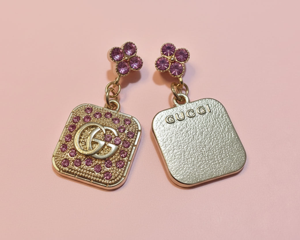 424- Upcycled Gold Earrings with Pink Rhinestones