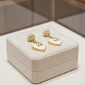 485 - Upcycled Gold White Heart Pendant Earrings