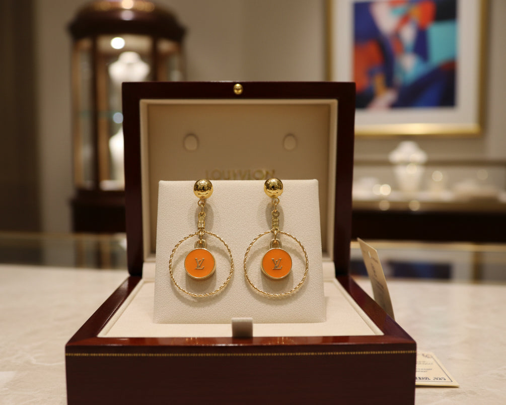 466 - Upcycled Gold Orange Skittle Earrings