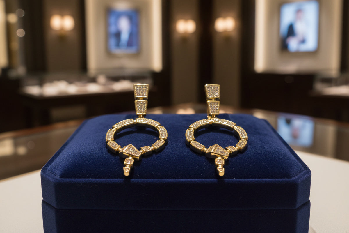 468 -Gold Earrings with Clear Rhinestones