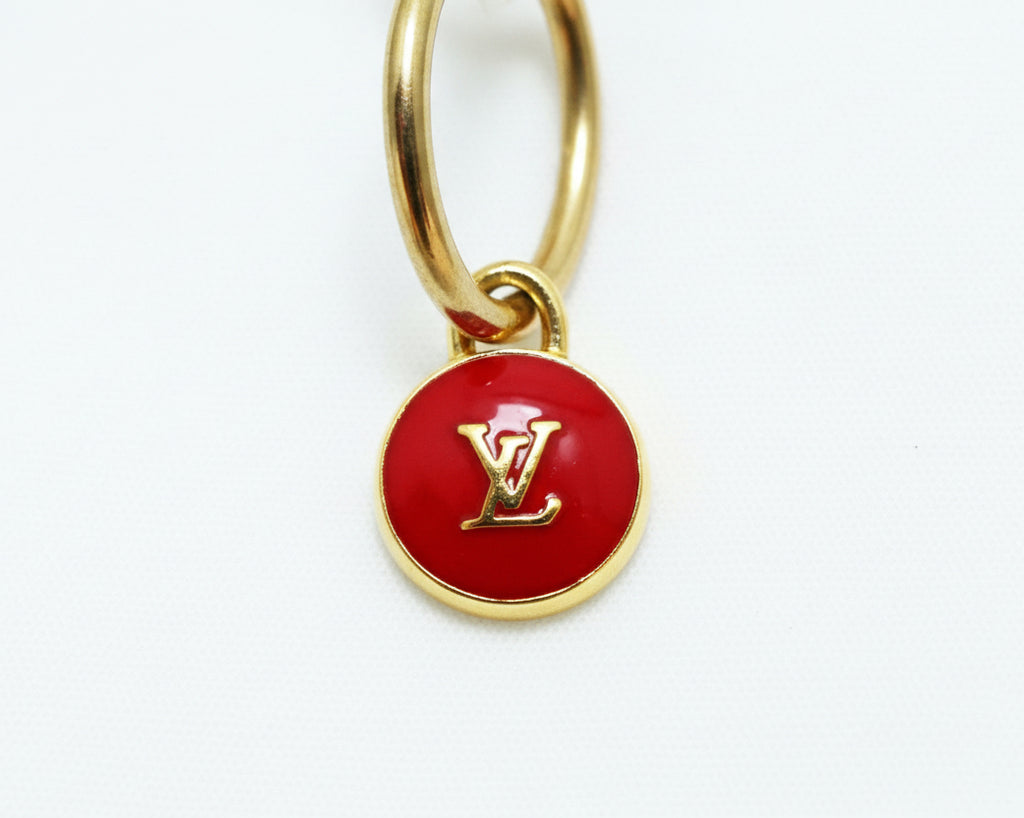 439 - Upcycled Gold Red Mini Skittles Hoop Earrings