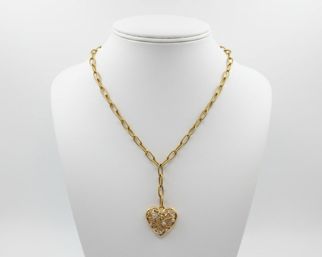 253 - Upcycled Gold Heart with Pearls and White Accent Necklace