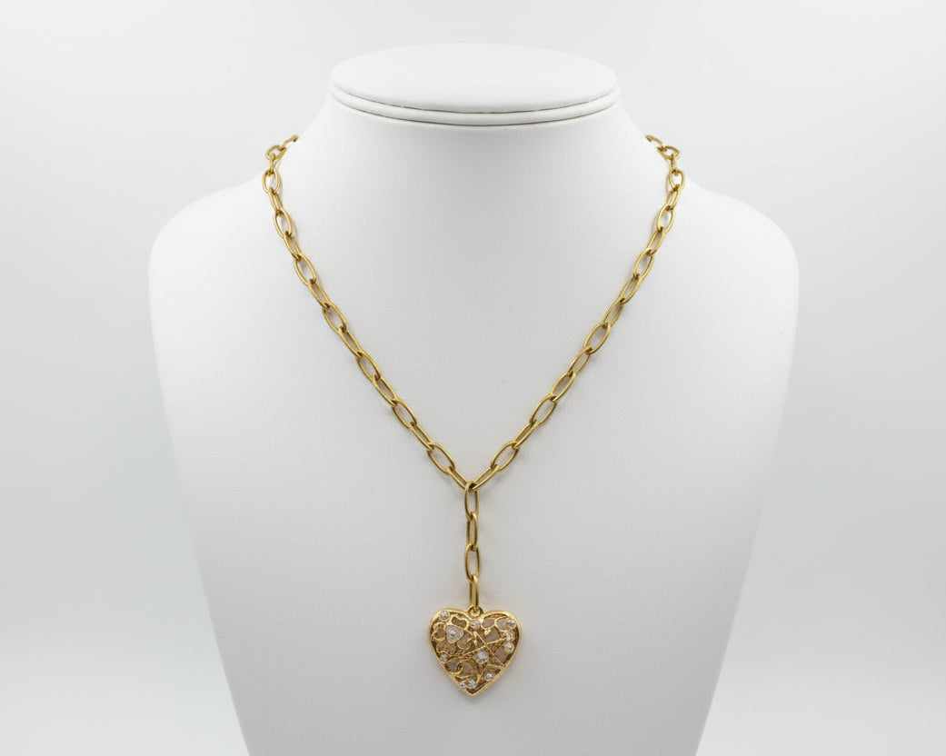 253 - Upcycled Gold Heart with Pearls and White Accent Necklace