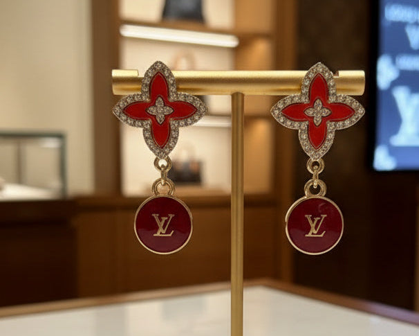 414- Upcycled Red charm earrings