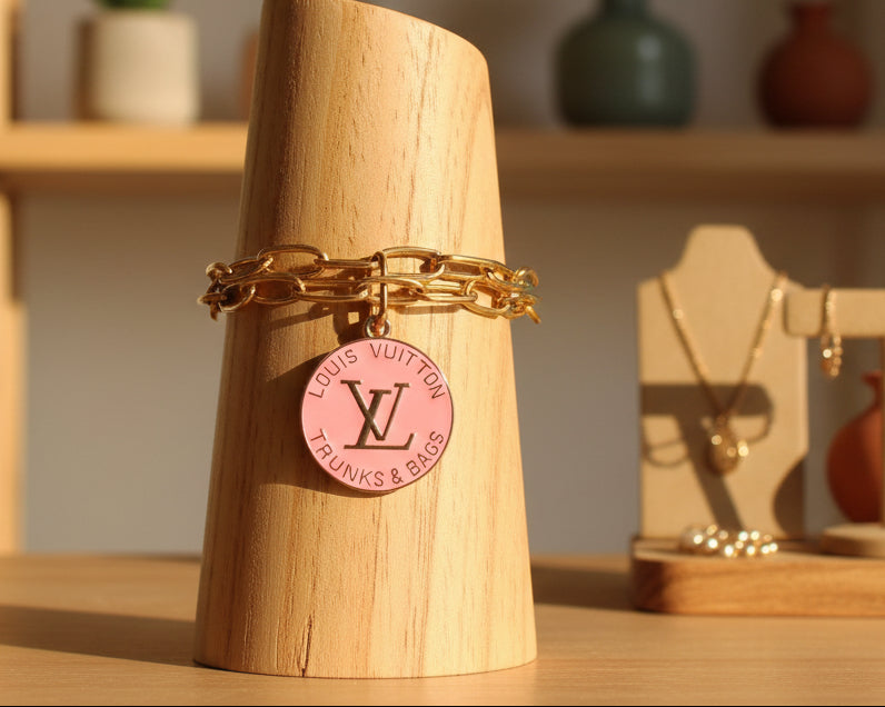 9- Upcycled Pink Trunk Pendant Bracelet