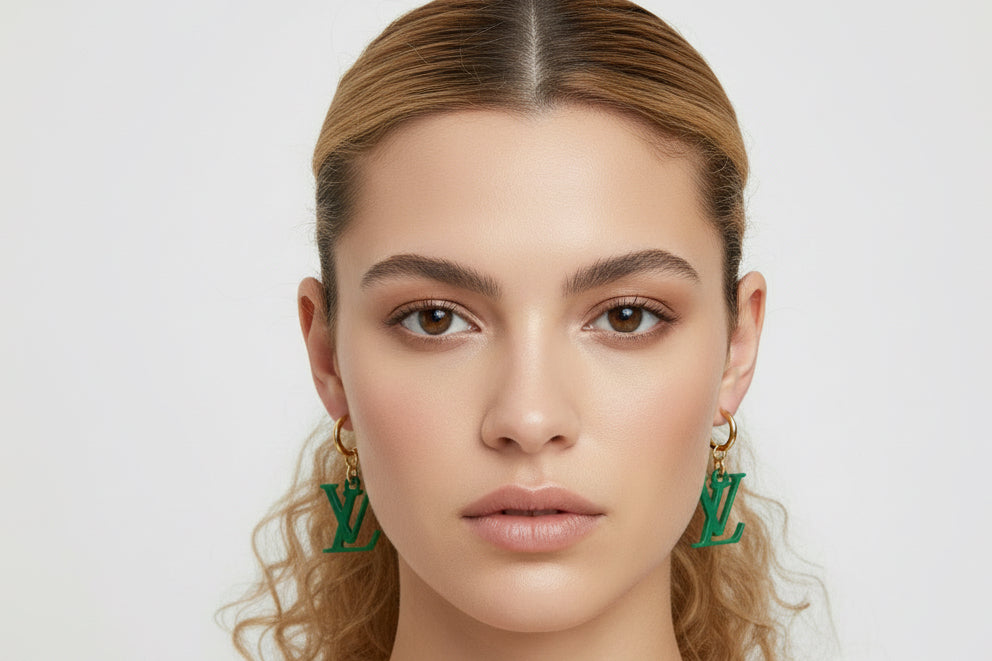 435 - Gold Green Huggy Earrings
