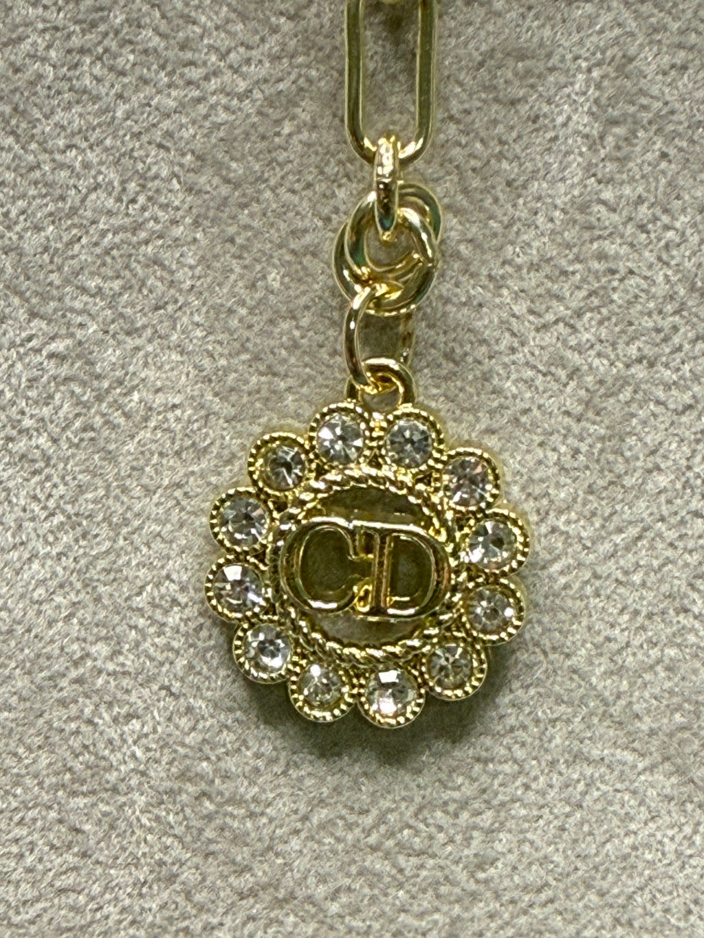352 - Upcycled Gold Pendant Necklace with Clear Rhinestones