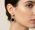 465 -Silver Earrings with Black Accent Center