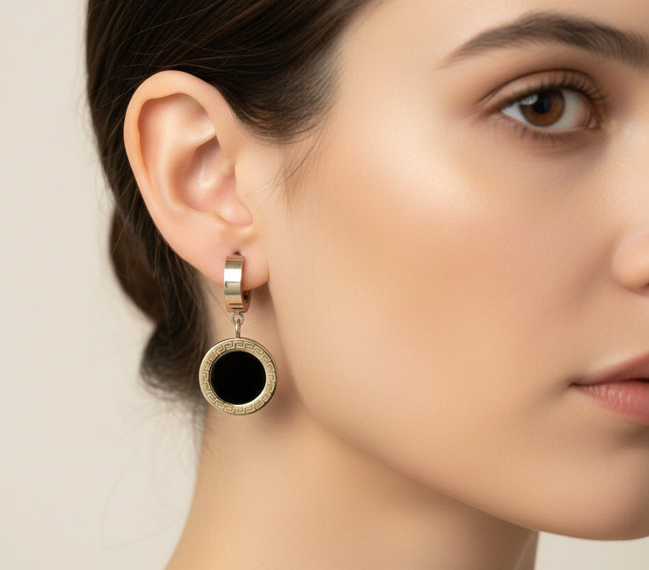465 -Silver Earrings with Black Accent Center