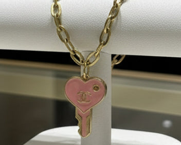 62 - Upcycled Gold Pink Key Bracelet