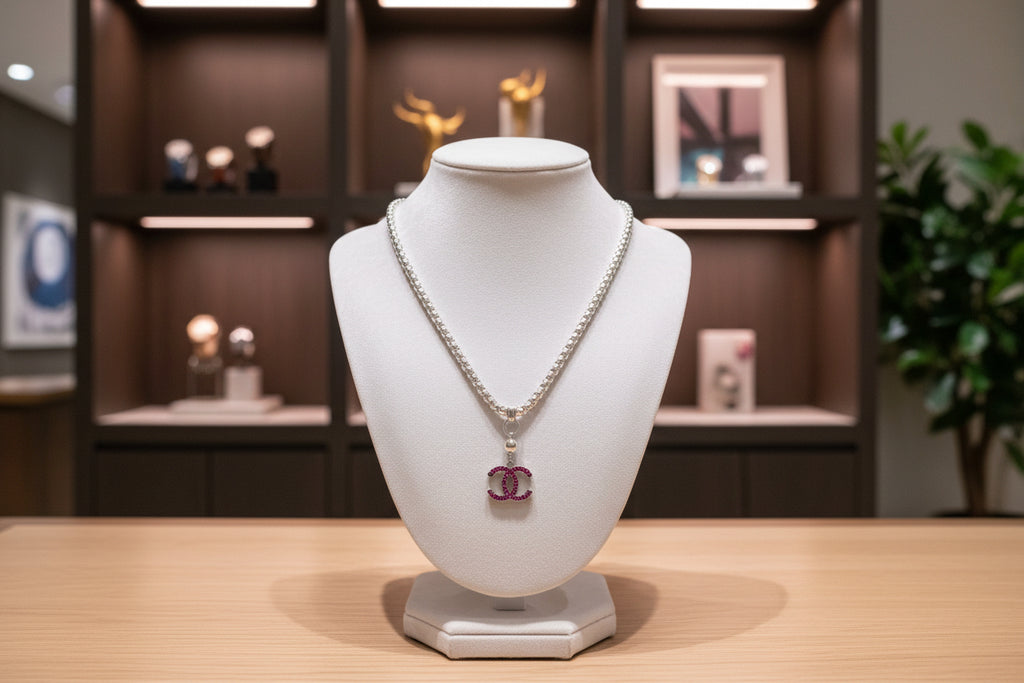 136- Upcycled Fushia Pendant Necklace