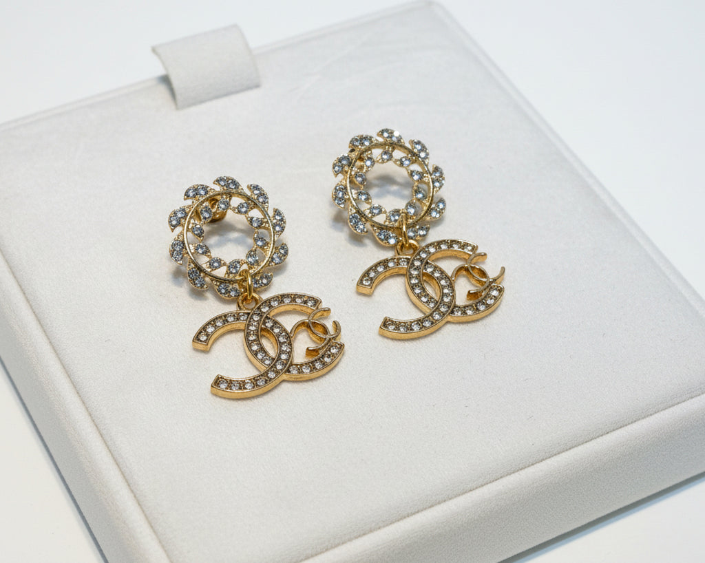 444 - Gold Wreath Earrings with Clear Rhinestones