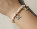 13 - Pearl and Clear Rhinestone Charm Bracelet