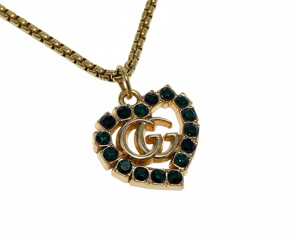78 - Upcycled Gold Black Heart Pendant Bracelet